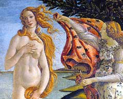 Particolare della Venere del BOTTICELLI: Firenze, Galleria degli Uffizi