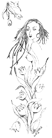 Grafica e poesia: Identit� - Coscienza - Socialit�: Alice PINTO: Bombay, India: Giovane donna nuda con grandi orecchini a cerchio in un campo fiori: riferimento: Pasquale MONTANO - glass bits (schegge di vetro) - POESIE - Edizioni Giuseppe LATERZA, Bari 2003