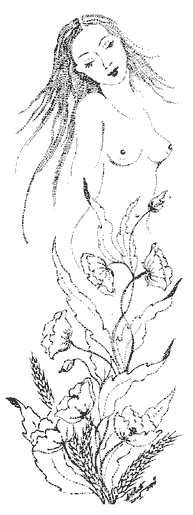 Grafica e poesia: Alice PINTO:  Giovane donna nuda fra i fiori: riferimento: Pasquale MONTANO - glass bits (schegge di vetro) - POESIE - Edizioni Giuseppe LATERZA, Bari 2003