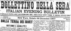 Bollettino della Sera: New York 28 dicembre 1907 dedicato al disastro di Monongah