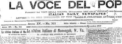 La voce del popolo: Philadelphia, 25 dicembre 1907 dedicato al disastro di Monongah