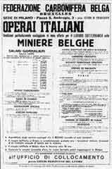 Federazione Carbonifera Belga - Annuncio di lavoro nelle miniere belghe per  operai italiani