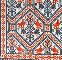 Coperta tradizionale (ozaturu) dai motivi geometrici con tortore e foglie di vite  Florenses Traditional bedspreads